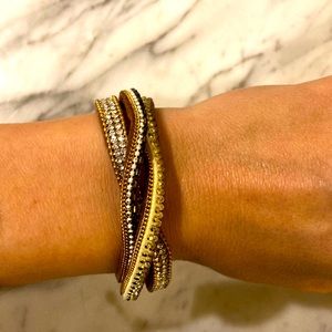Sparkly leather wrap bracelet; magnetic closure so easy on and off. Brand new!